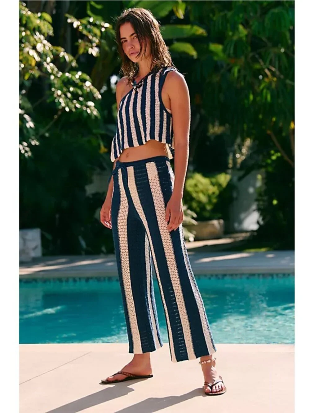 New Free People Joan Fauxchet Top Pants Set In Navy Combo Size XS